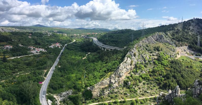 Smart Highways - View from the Klis castle to the surrounding mountains and roads, Croatia, May 2019